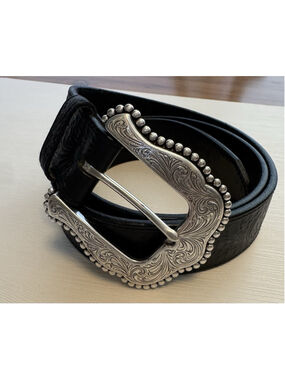 Tony Lama Tooled Leather Belt 38 Western Silver Buckle Rodeo Cowboy Unisex